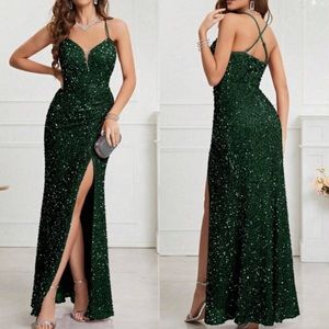 Luxe slit thigh party formal evening dress